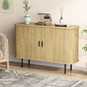 47''W x 32''H Storage Cabinet, Fluted Sideboard Buffet Accent Cabinet with Storage, Console Table Credenza with Tambour Slatted Sliding Doors and Shelves for Living Room, Kitchen, Natural