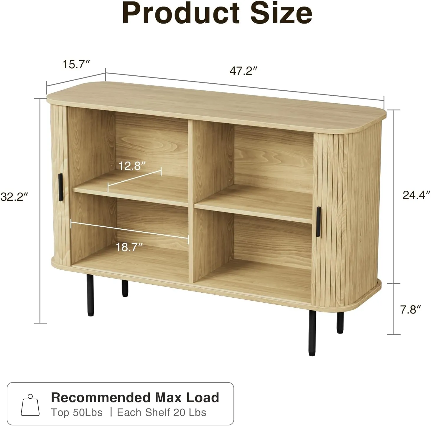 47''W x 32''H Storage Cabinet, Fluted Sideboard Buffet Accent Cabinet with Storage, Console Table Credenza with Tambour Slatted Sliding Doors and Shelves for Living Room, Kitchen, Natural