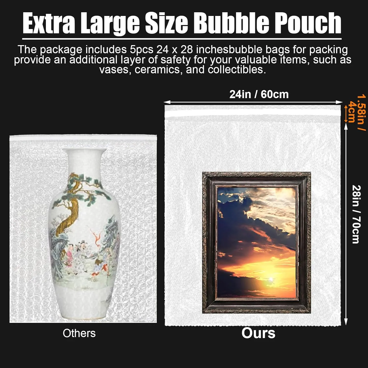 5 Pack Self Seal 24 x 28 Inch Bubble Bags Extra Large Clear Bubble Cushioning Pouches for Packing Shockproof Wrap Bag for Shipping Moving Fragile Dishes China Plates Painting Fragile Items