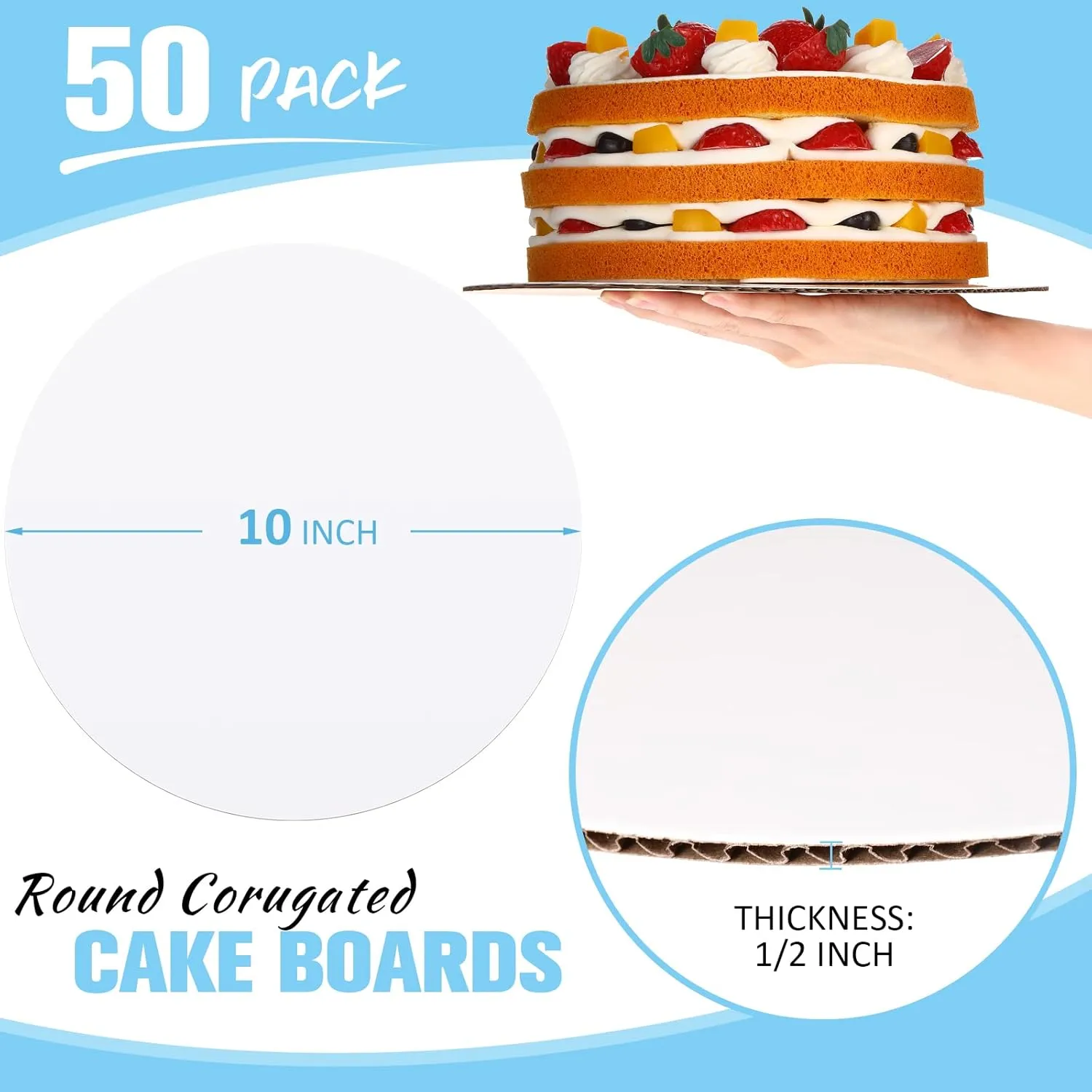 50 Pack Round Cake Boards Circle Cardboard Base Boards Grease Proof Cardboard Disposable for Baking Cake Pizza (10 Inch)