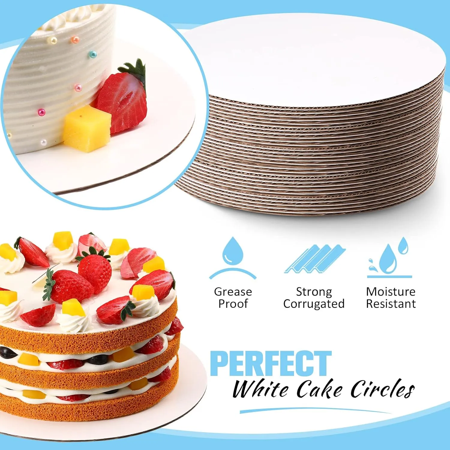50 Pack Round Cake Boards Circle Cardboard Base Boards Grease Proof Cardboard Disposable for Baking Cake Pizza (10 Inch)