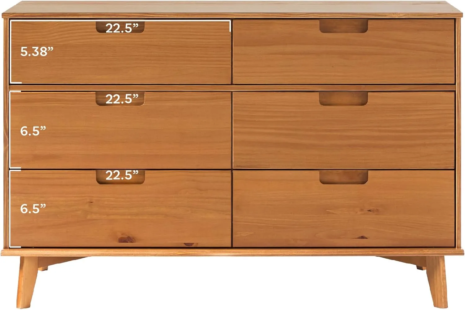 6-Drawer Groove Handle Solid Wood Dresser - Caramel