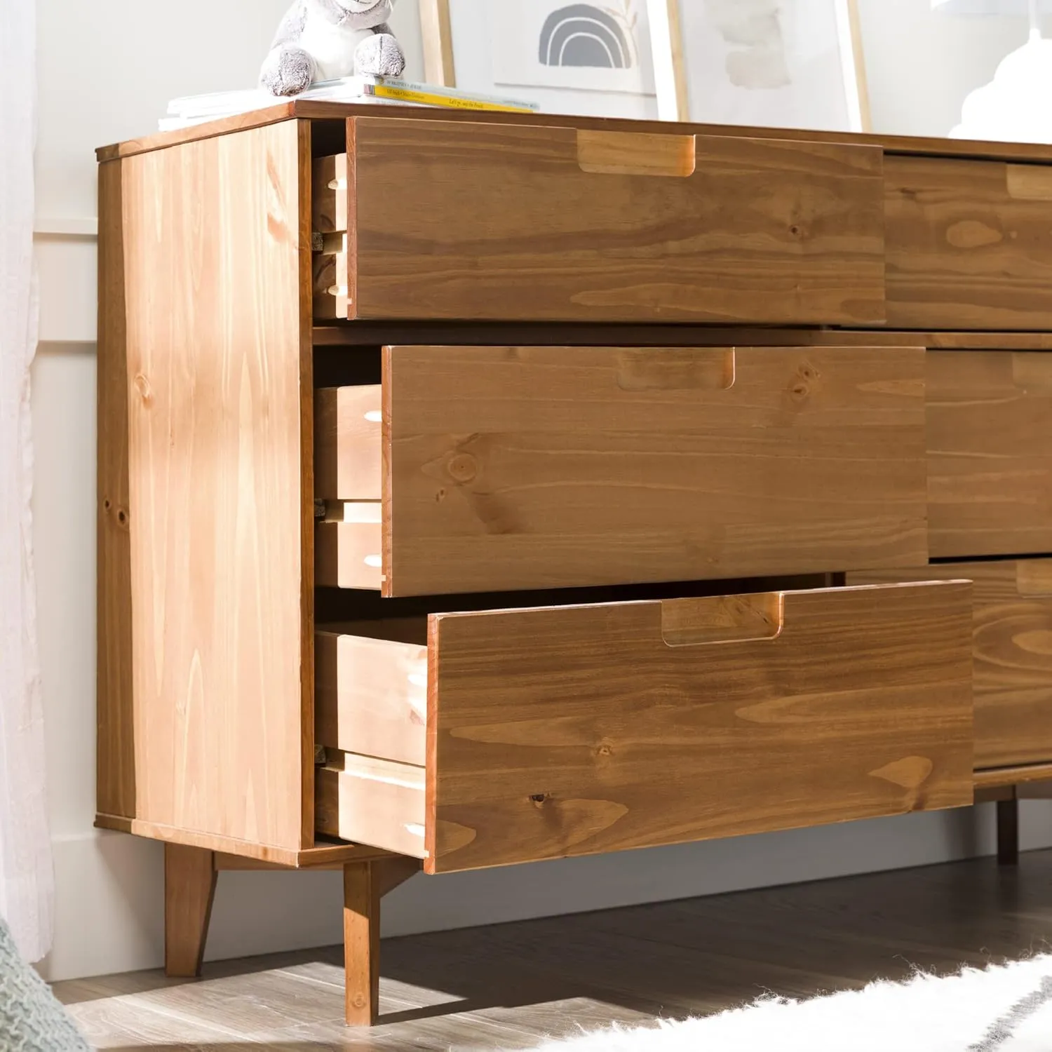 6-Drawer Groove Handle Solid Wood Dresser - Caramel