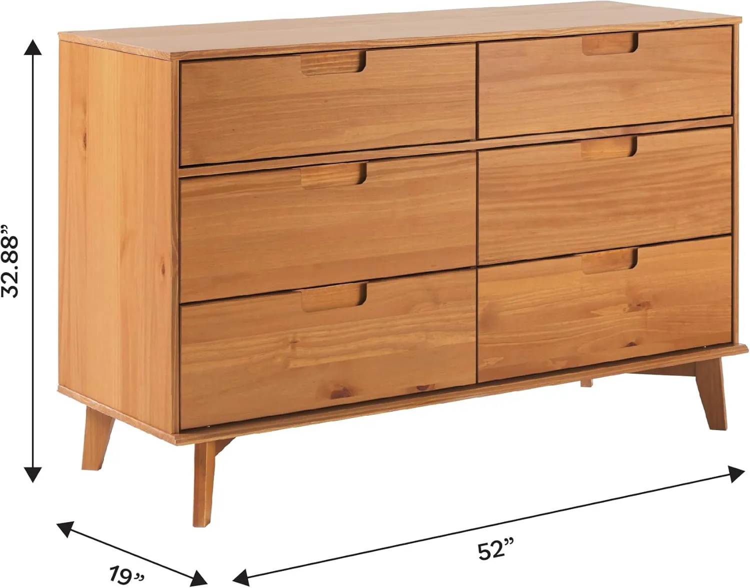 6-Drawer Groove Handle Solid Wood Dresser - Caramel