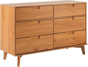 6-Drawer Groove Handle Solid Wood Dresser - Caramel