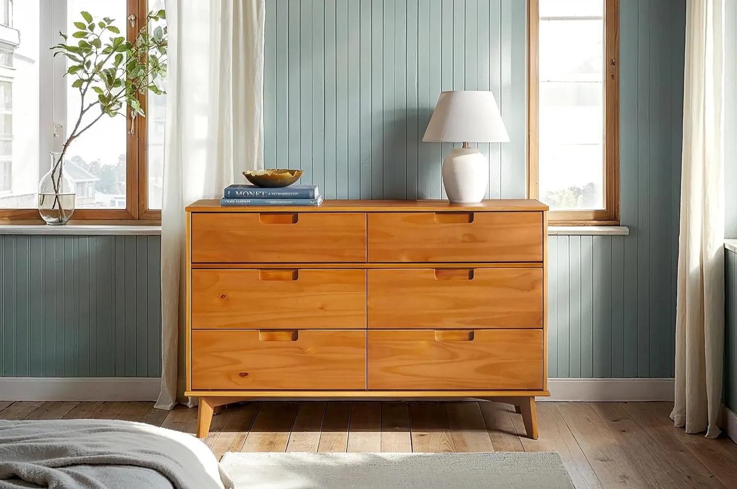 6-Drawer Groove Handle Solid Wood Dresser - Caramel