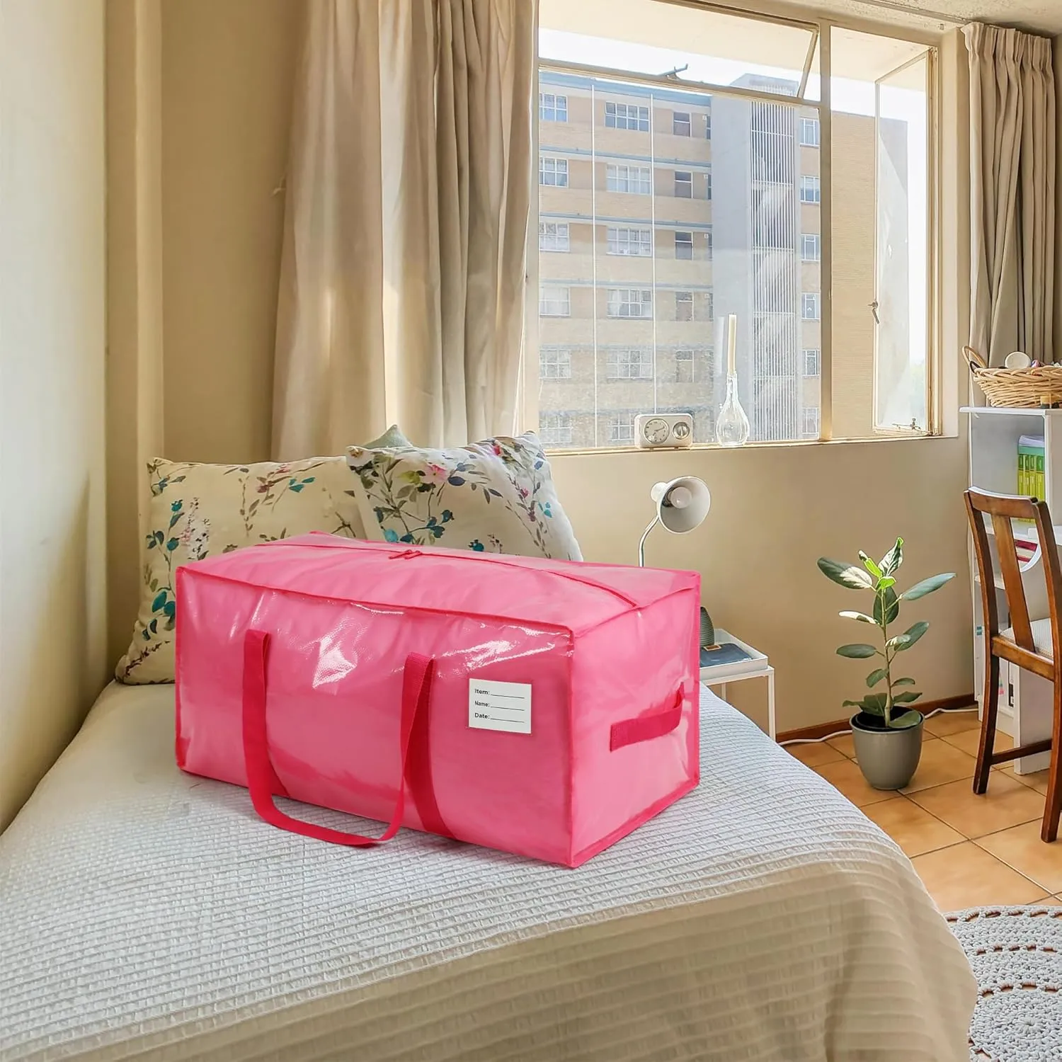 6 Pack Extra Heavy Duty Large Moving Bags with Comfortable Handle & Strong Zipper,Storage Totes for Space Saving Moving Storage College Supplies Alternative to Moving Box,Pink