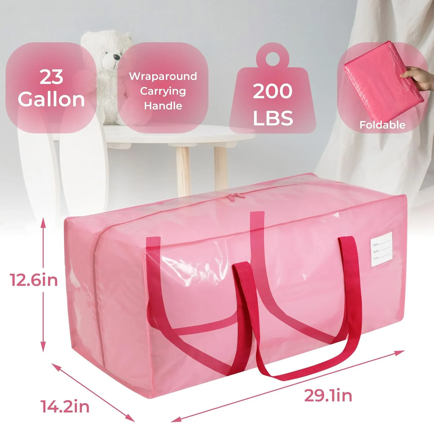 6 Pack Extra Heavy Duty Large Moving Bags with Comfortable Handle & Strong Zipper,Storage Totes for Space Saving Moving Storage College Supplies Alternative to Moving Box,Pink