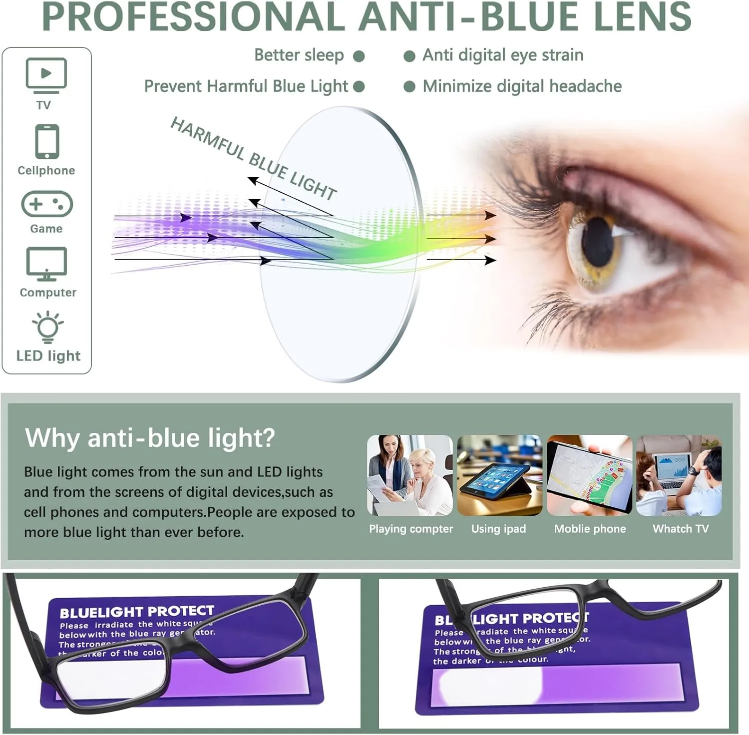 6 Pack Reading Glasses Blue Light Blocking,Spring Hinge Readers for Men Women,Black Frame Anti Glare Eyeglasses
