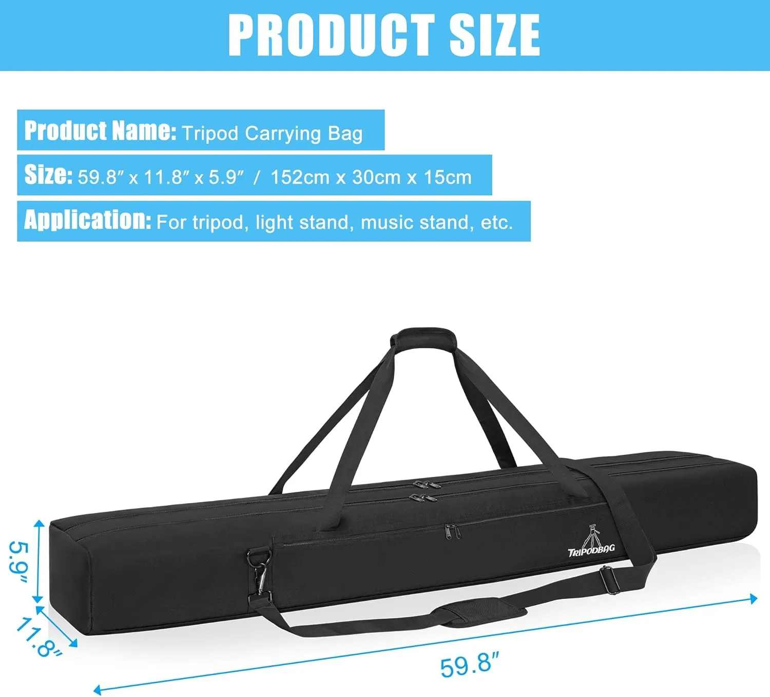 60" Multifunctional Tripod Bag, Heavy Duty Tripod Carrying Case with Dual Compartment for Music Stand, Mic Stand, Speakers Stand, Tripods, Lights, Boom Stand, Cameras, Monopods Stand
