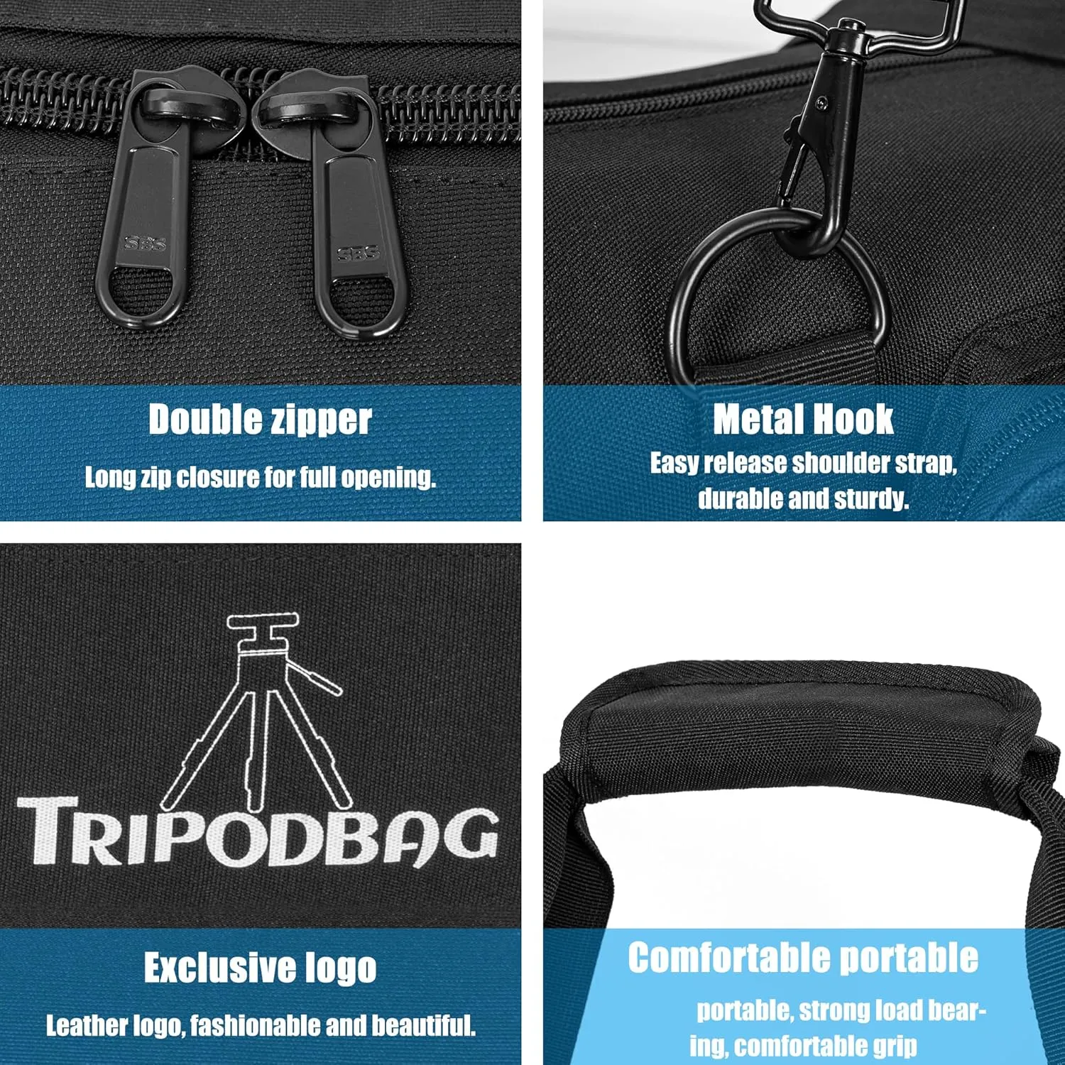 60" Multifunctional Tripod Bag, Heavy Duty Tripod Carrying Case with Dual Compartment for Music Stand, Mic Stand, Speakers Stand, Tripods, Lights, Boom Stand, Cameras, Monopods Stand