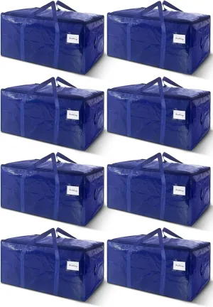 8 Pack Extra Heavy Duty Large Moving Bags with Strong Zipper & Carrying Handles, Sturdy Clothes Storage Bag Totes Bins, Packing Bags Moving Boxes College Moving Supplies, Dark Blue - 33 gal