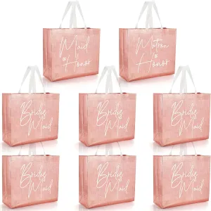 8 Pcs Bridesmaid Gift Bags Non-woven Reusable Gift Bags With Glossy Finish Wedding Welcome Bag with Handle Maid of Honor Matron of Honor Bags for Bridal Shower Engagement Bachelorette Party (Pink)