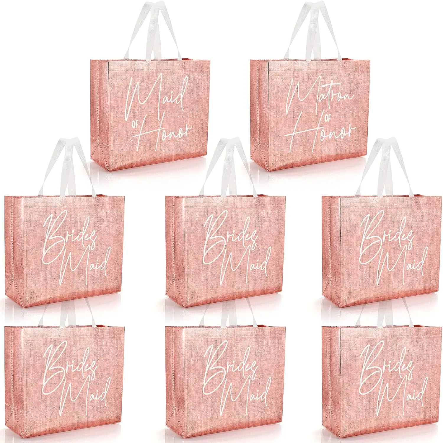 8 Pcs Bridesmaid Gift Bags Non-woven Reusable Gift Bags With Glossy Finish Wedding Welcome Bag with Handle Maid of Honor Matron of Honor Bags for Bridal Shower Engagement Bachelorette Party (Pink)