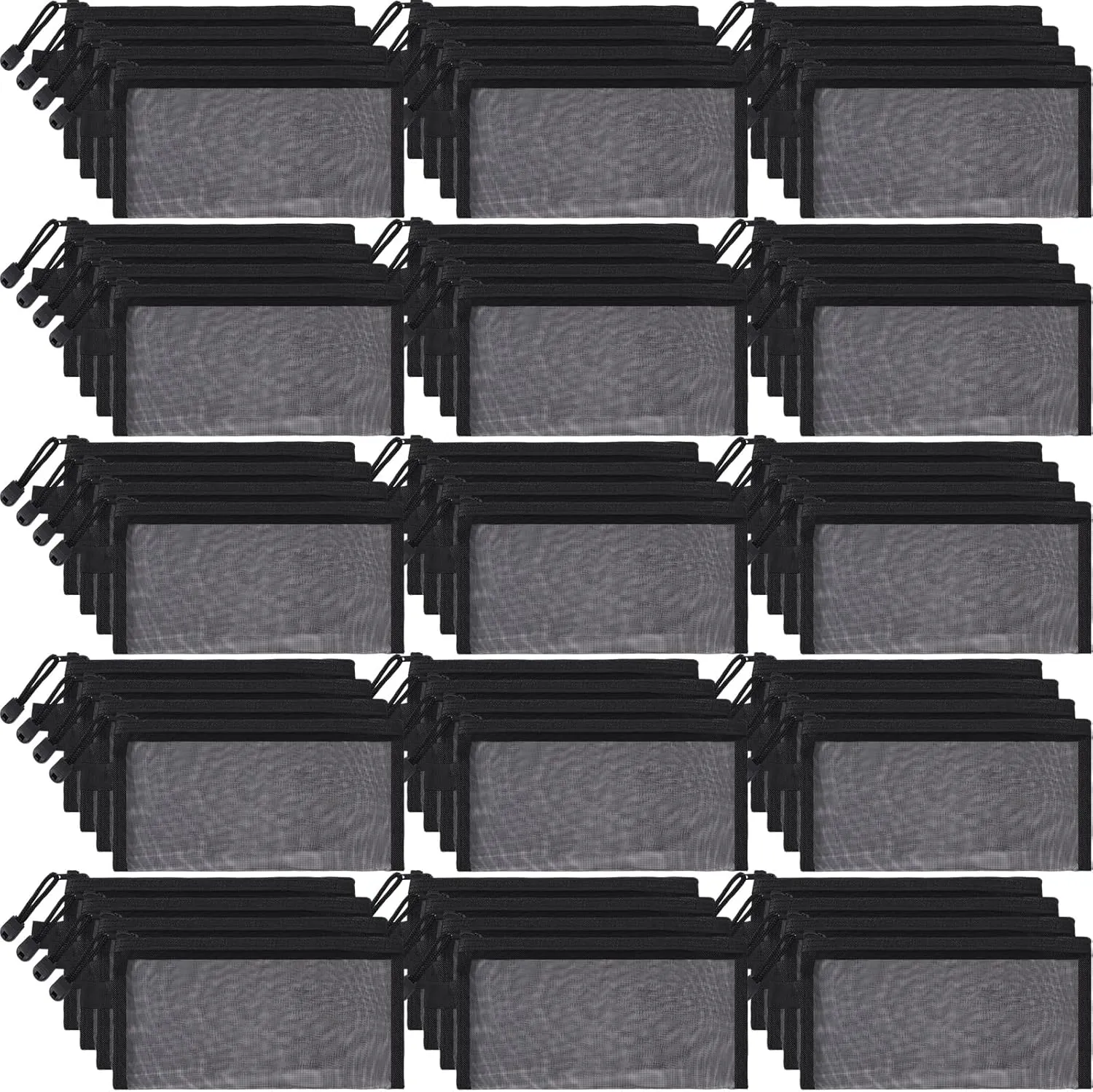 80 Pcs Mesh Zipper Pouch Bulk Multicolor Pencil Storage Pouch Multipurpose Mesh Cosmetics Bags Toiletry Makeup Bags for Office Travel Organization(Black)