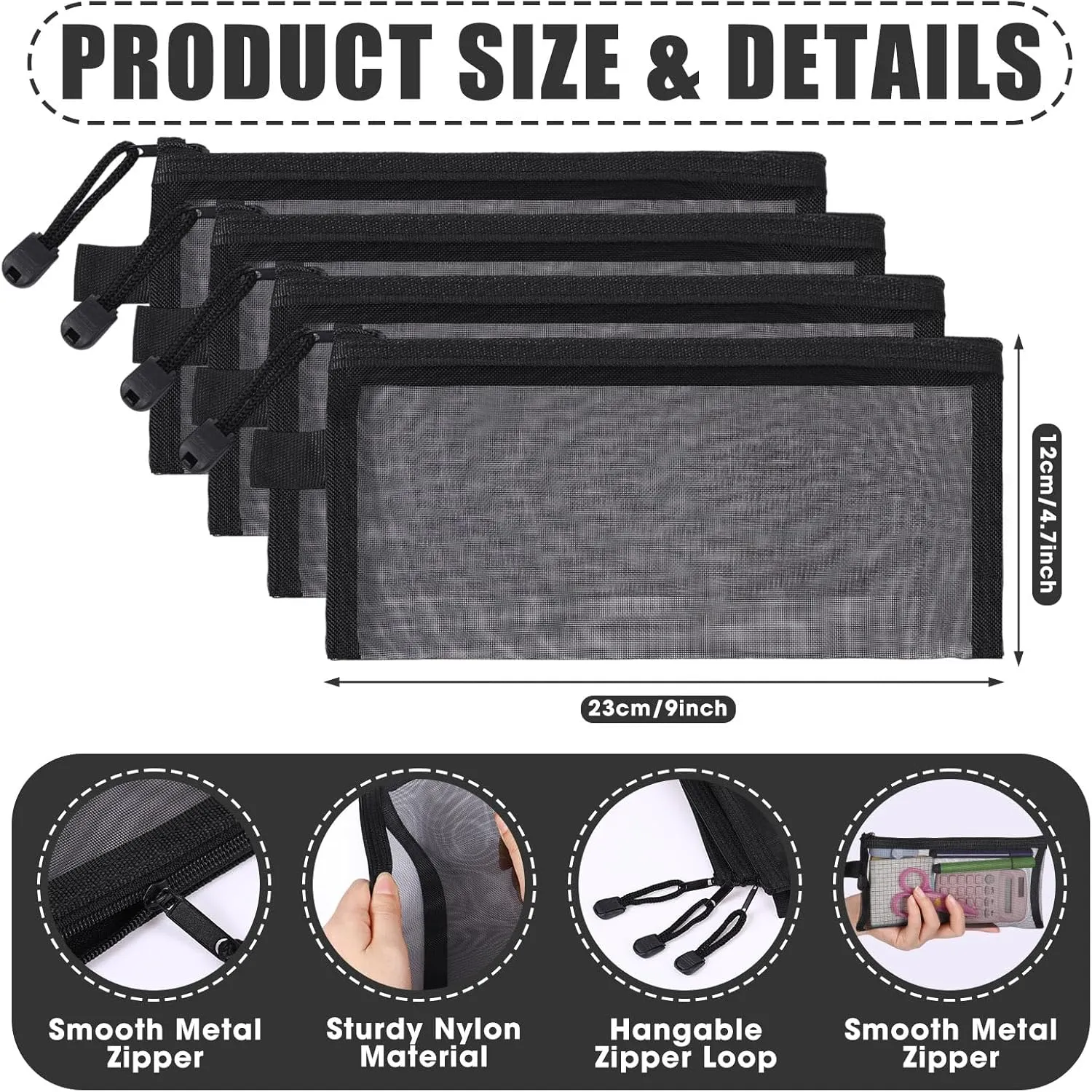 80 Pcs Mesh Zipper Pouch Bulk Multicolor Pencil Storage Pouch Multipurpose Mesh Cosmetics Bags Toiletry Makeup Bags for Office Travel Organization(Black)