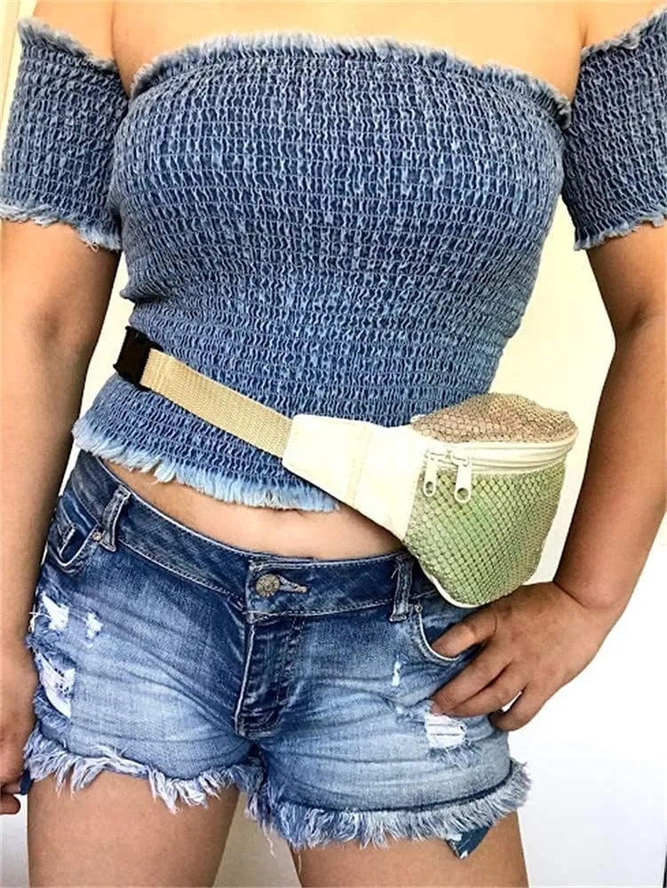 80s 90s Fanny Pack Metal Mesh Bumbag Shiny Rave Waist Bag Adjustable Belt for Festival Party or Daily Use