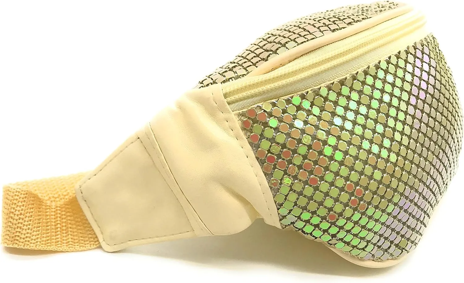 80s 90s Fanny Pack Metal Mesh Bumbag Shiny Rave Waist Bag Adjustable Belt for Festival Party or Daily Use