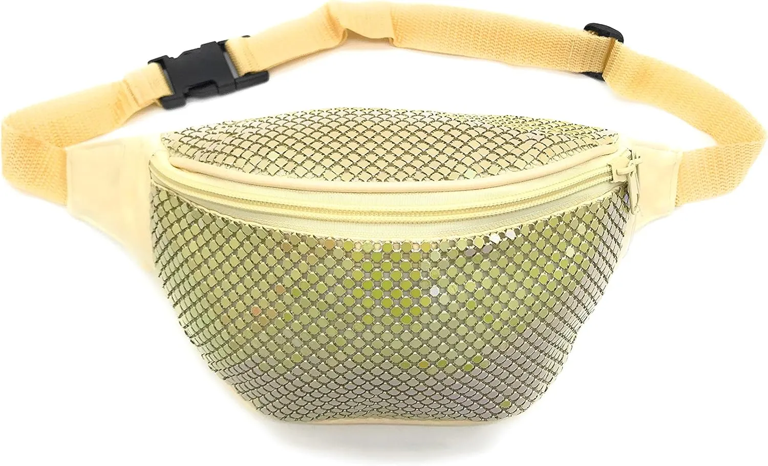 80s 90s Fanny Pack Metal Mesh Bumbag Shiny Rave Waist Bag Adjustable Belt for Festival Party or Daily Use