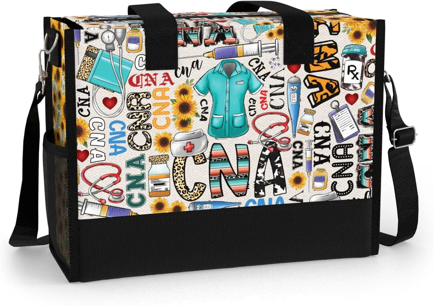 84hoods Large Waterproof Tote Bag with Pockets and Zipper for Travel, Work, Grocery. Gift for CNA.