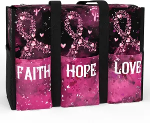 84hoods Multi-Pocket Waterproof Tote Bag with Multiple Convenient Pockets and Zipper. Breast Cancer Awareness Gift for Women.