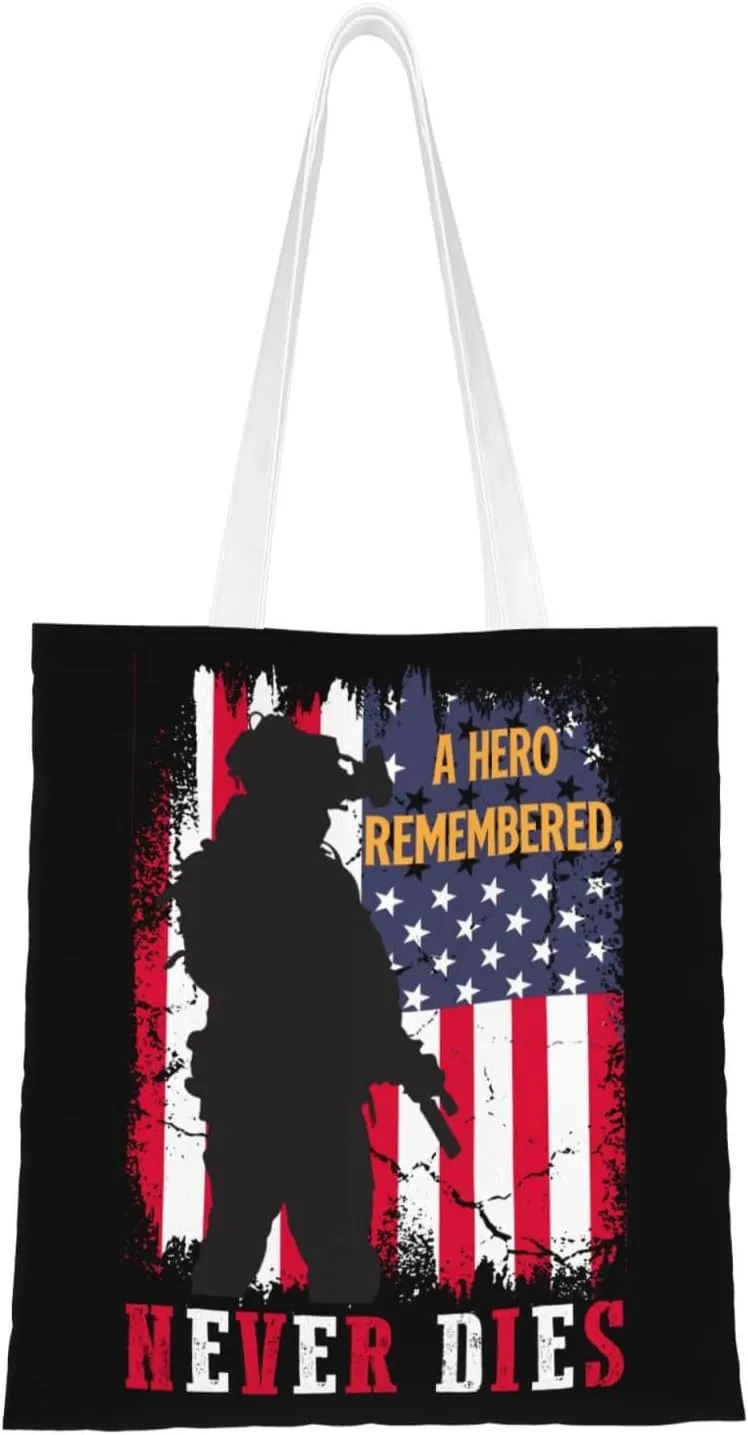 A Hero Remembered Never Dies Tote Bag for Women Canvas Shopping Bags Reusable Large Capacity Casual Shoulder Handbags Grocery Bags DIY Gift Bags