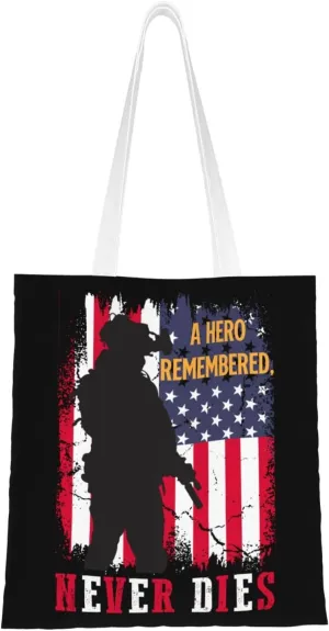 A Hero Remembered Never Dies Tote Bag for Women Canvas Shopping Bags Reusable Large Capacity Casual Shoulder Handbags Grocery Bags DIY Gift Bags