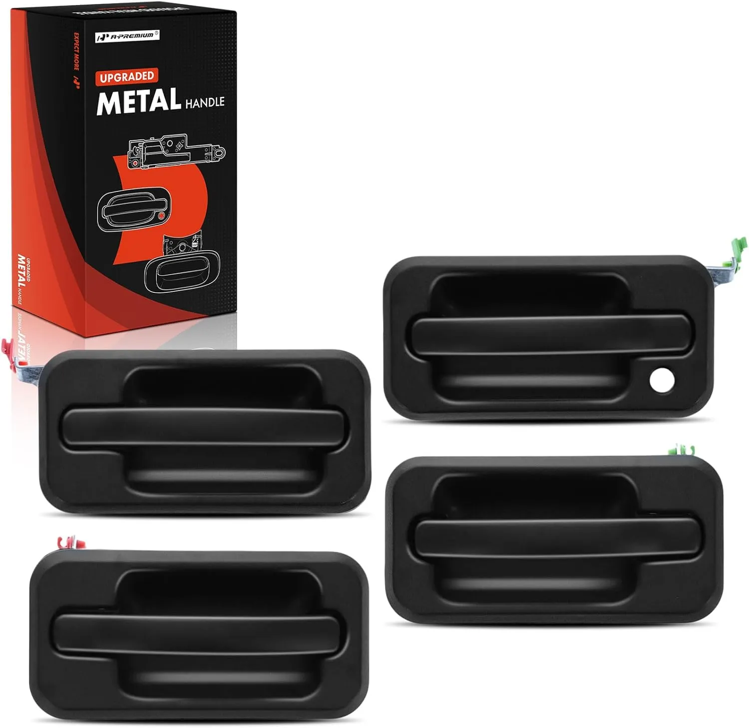 A-Premium Upgraded Metal Exterior Door Handles Compatible with Hummer H2 2006, Textured Black, 4-PC Set, Front and Rear Driver and Passenger Side, Replace# 15104792, 15104797
