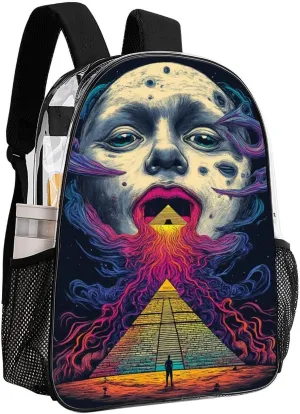 Abstract Egyptian Pyramid Spaceship Art Rucksack Transparent Anti-Theft Multipurpose Carry On Bag Large Capacity Travel and Sport Backpack Rucksack With Smooth Zippers