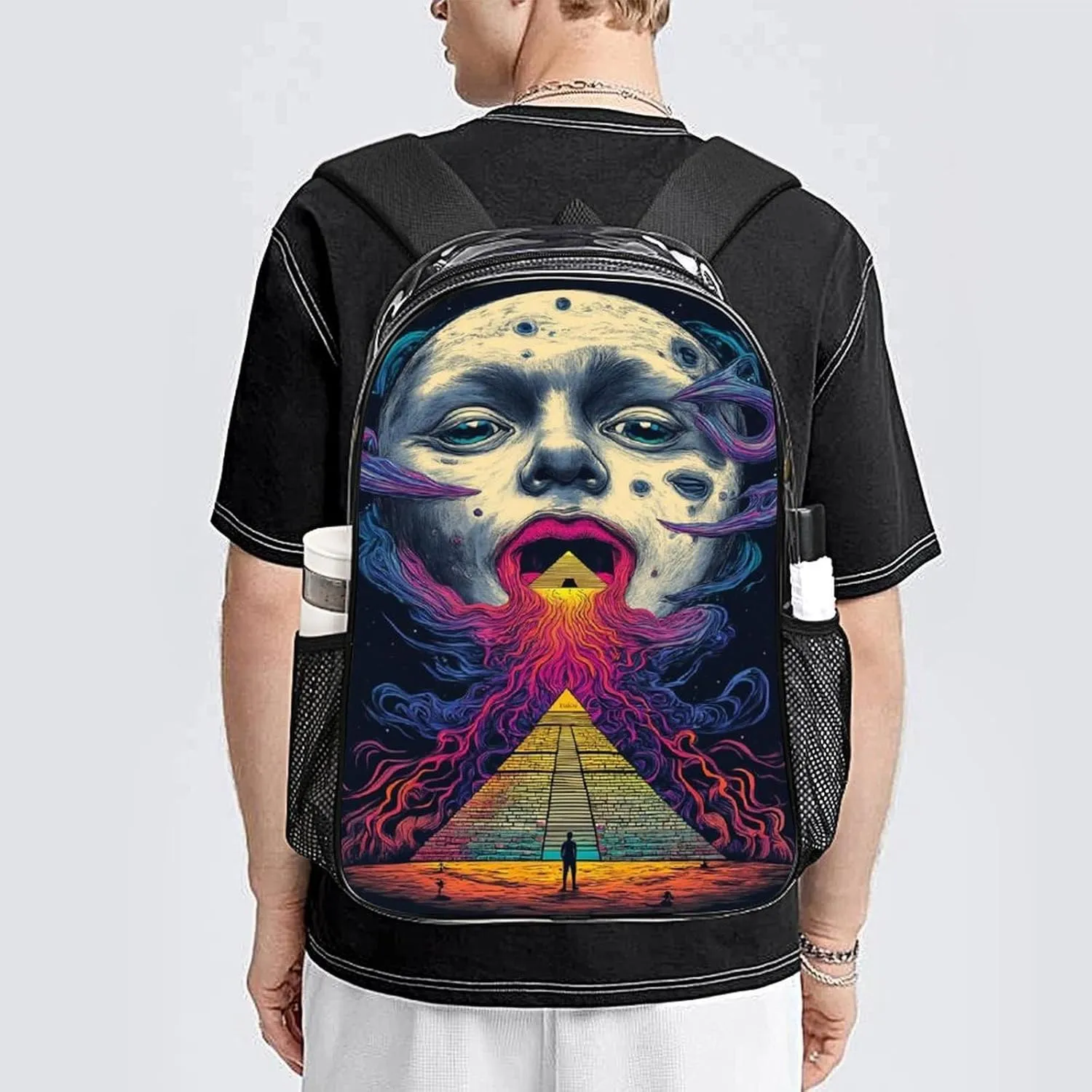 Abstract Egyptian Pyramid Spaceship Art Rucksack Transparent Anti-Theft Multipurpose Carry On Bag Large Capacity Travel and Sport Backpack Rucksack With Smooth Zippers
