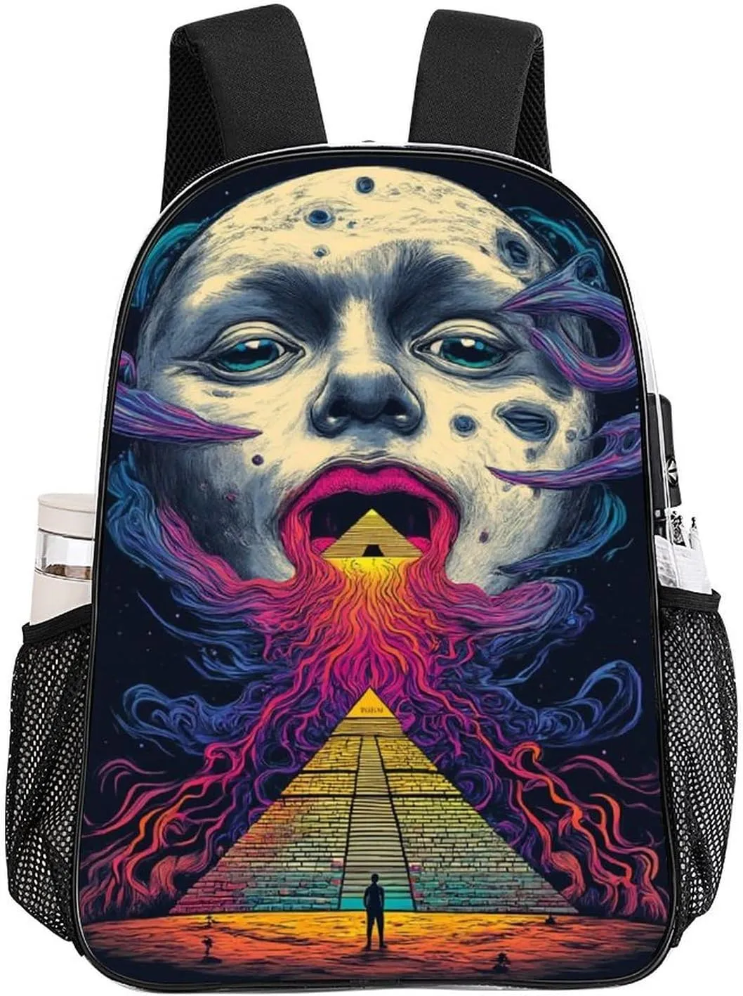 Abstract Egyptian Pyramid Spaceship Art Rucksack Transparent Anti-Theft Multipurpose Carry On Bag Large Capacity Travel and Sport Backpack Rucksack With Smooth Zippers
