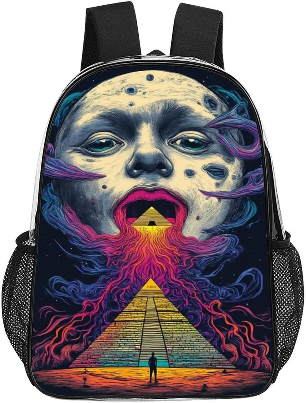Abstract Egyptian Pyramid Spaceship Art Rucksack Transparent Anti-Theft Multipurpose Carry On Bag Large Capacity Travel and Sport Backpack Rucksack With Smooth Zippers