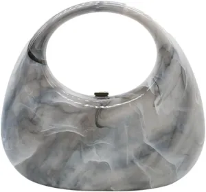 Acrylic Evening Clutch Purse Top-handle Moon Hobo Bag, Elegant Marble Handbag for Wedding Cocktail Party