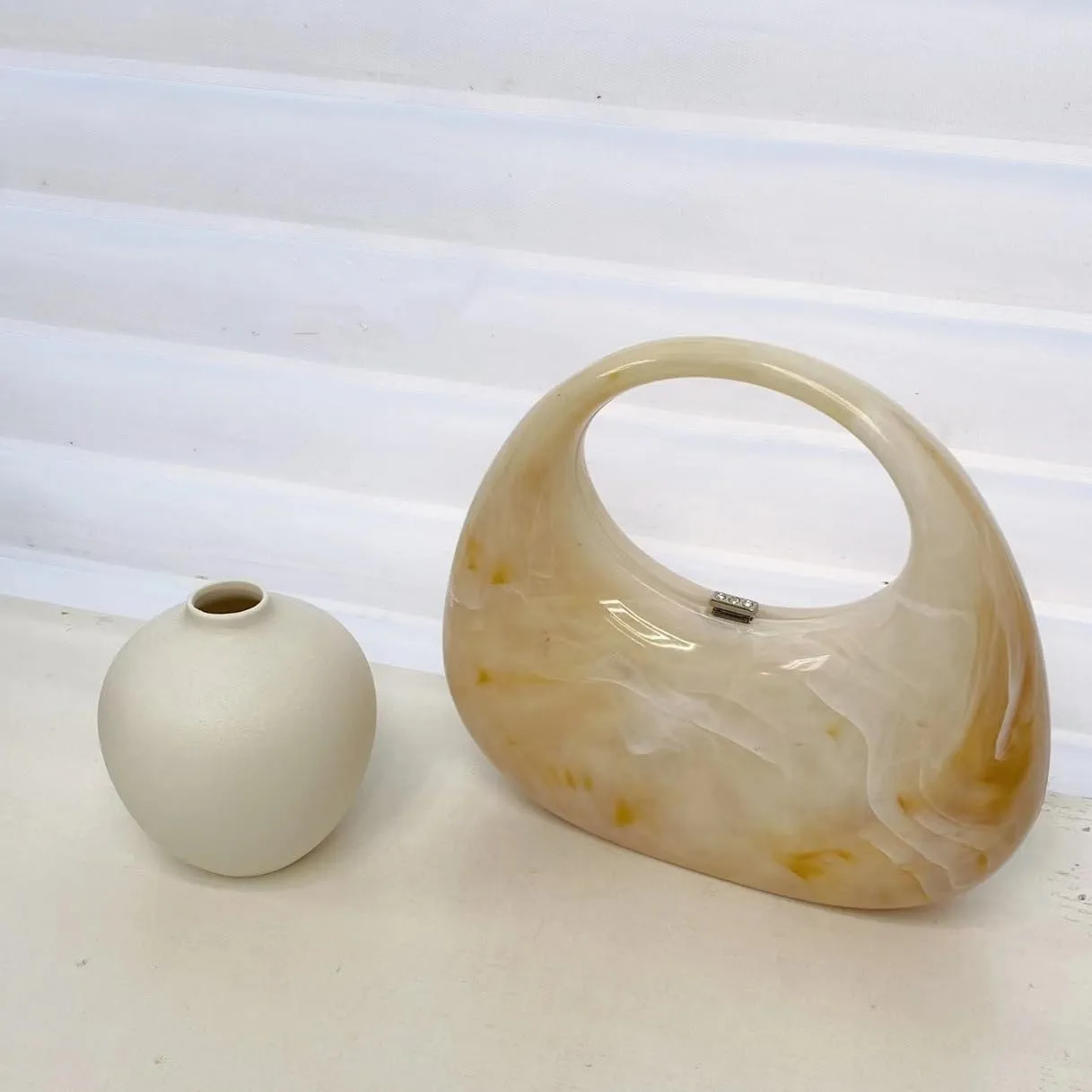Acrylic Evening Clutch Purse Top-handle Moon Hobo Bag, Elegant Marble Handbag for Wedding Cocktail Party