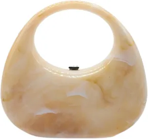 Acrylic Evening Clutch Purse Top-handle Moon Hobo Bag, Elegant Marble Handbag for Wedding Cocktail Party