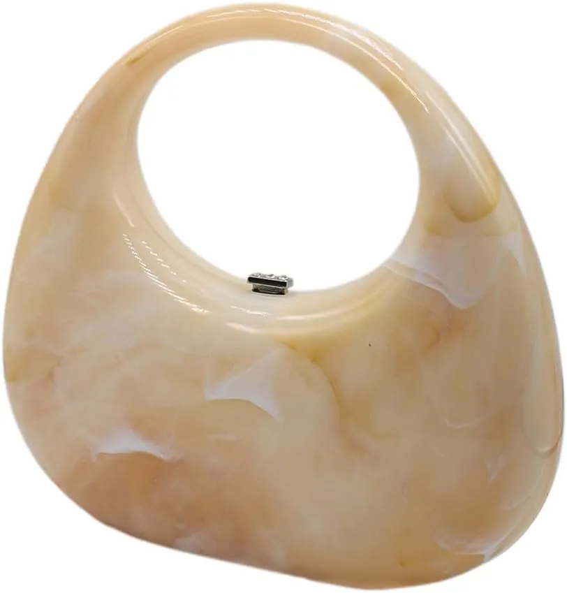 Acrylic Evening Clutch Purse Top-handle Moon Hobo Bag, Elegant Marble Handbag for Wedding Cocktail Party