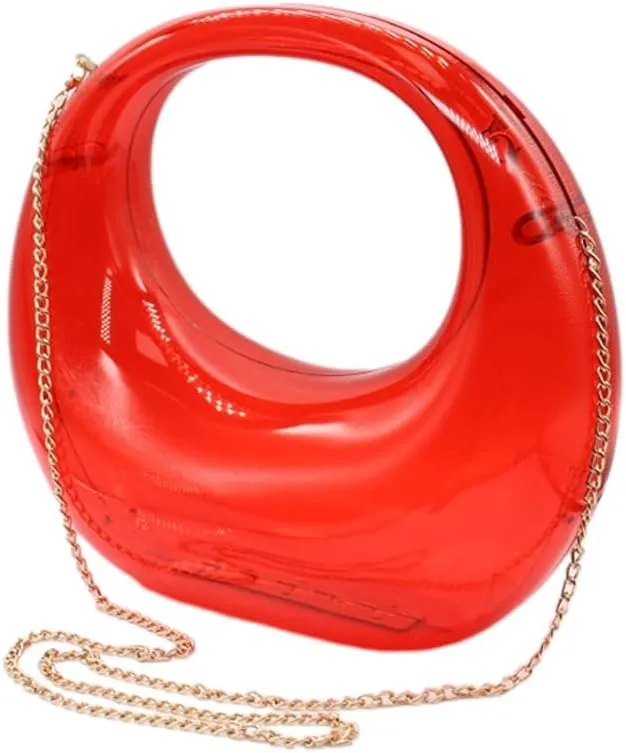 Acrylic Evening Clutch Purse Top-handle Moon Hobo Bag, Elegant Marble Handbag for Wedding Cocktail Party