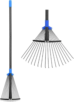Adjustable Leaf Rake, Metal Garden Rakes for Lawns Heavy Duty Leaves with Expandable Head 8-17", Yard Women Kids Rake for Gardening RV Camping 30-60 inch