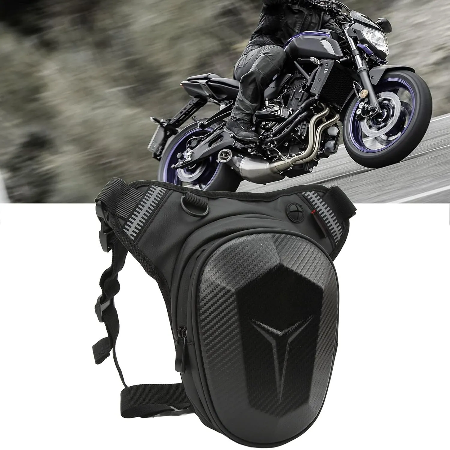 Adjustable Motorcycle Drop Leg Bag Multifunctional Outdoor Thigh Bag Motorcycle with Reflective Strip Water Proof Waist Pack for Outdoor Hiking Traveling Fishing (Carbon Fiber)