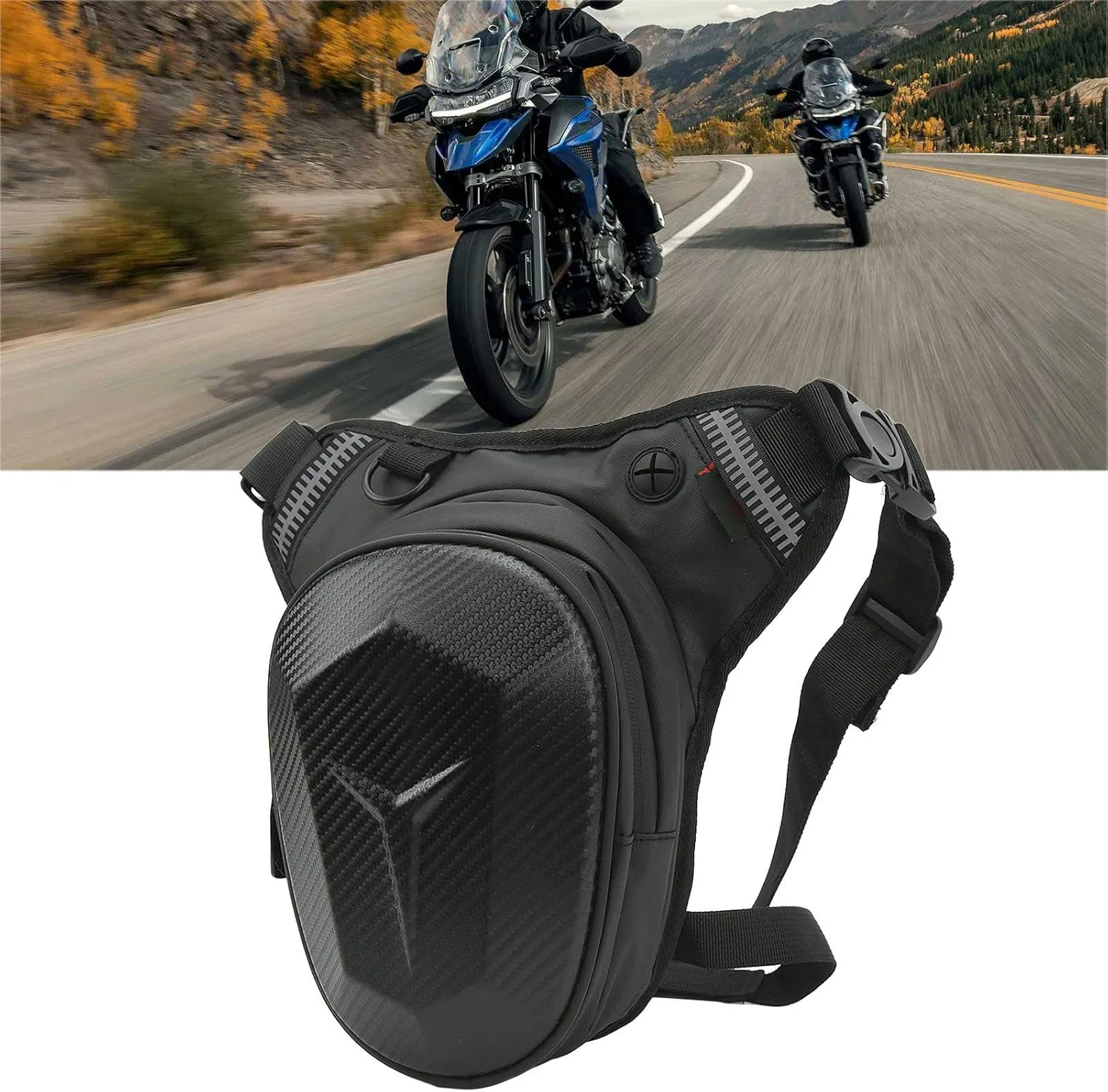 Adjustable Motorcycle Drop Leg Bag Multifunctional Outdoor Thigh Bag Motorcycle with Reflective Strip Water Proof Waist Pack for Outdoor Hiking Traveling Fishing (Carbon Fiber)