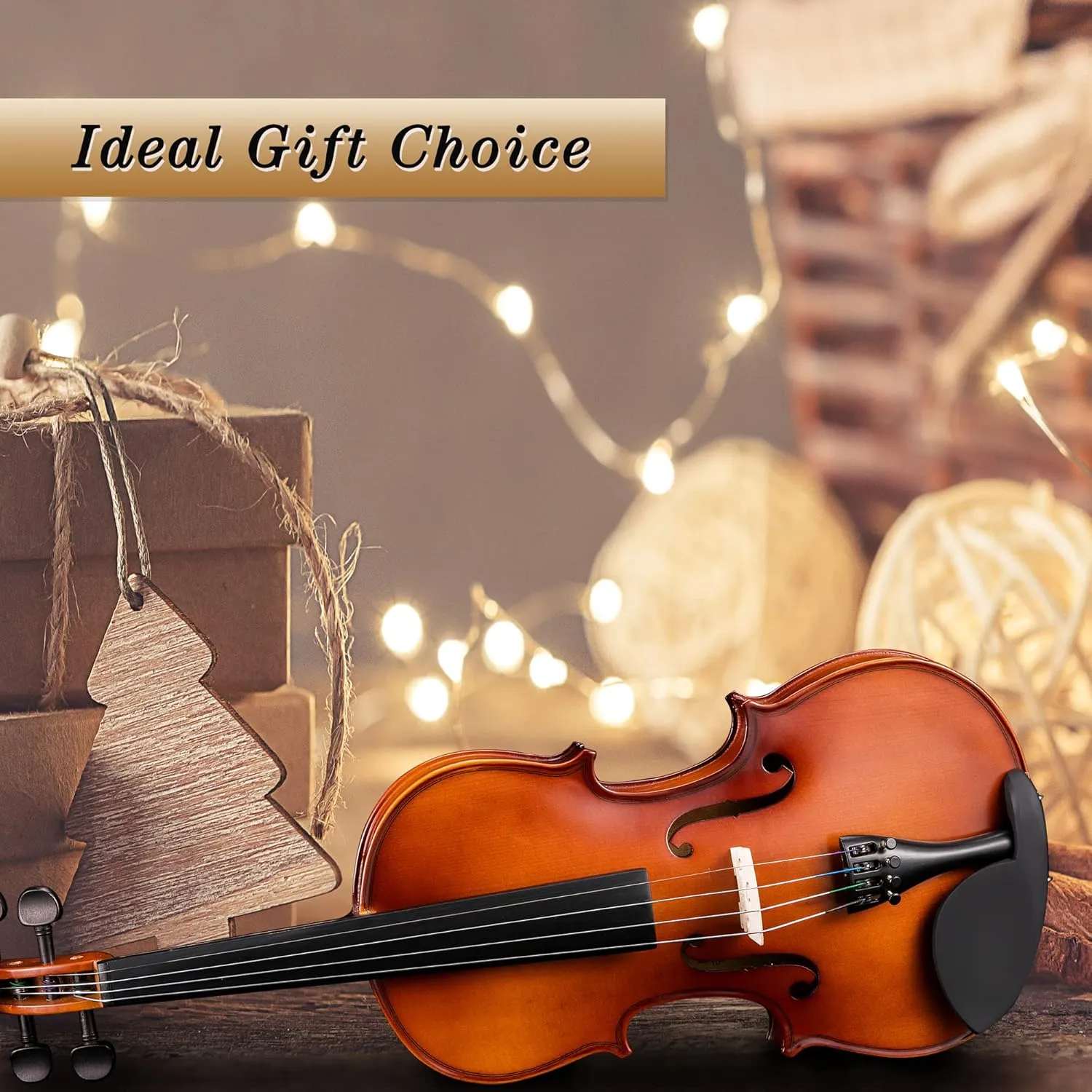 ADM Acoustic Violin for Kids Beginners, 4/4 Full Size Violin Set Solid Wood Ebony for Teens Students Starter Kit with Hard Case, Rosin, Shoulder Rest, Bow, Music Stand, Violin Stand and Strings,Brown