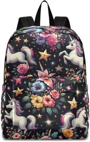 Adorable Unicorns and Celebrity Flowers Backpack, Travel Rucksack Lightweight School Bookbag Daypack for Adults Teen Students Boys Girls