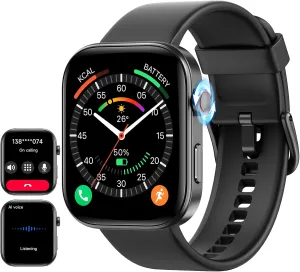 aeac Smart Watch for Men Women iPhone & Android,1.99" AMOLED Screen 3ATM Waterproof Fitness Watch with Answer/Make Call AI Voice,24H-Heart Rate/SpO2/BP Monitor,120  Sports Modes (Black, 1.99)