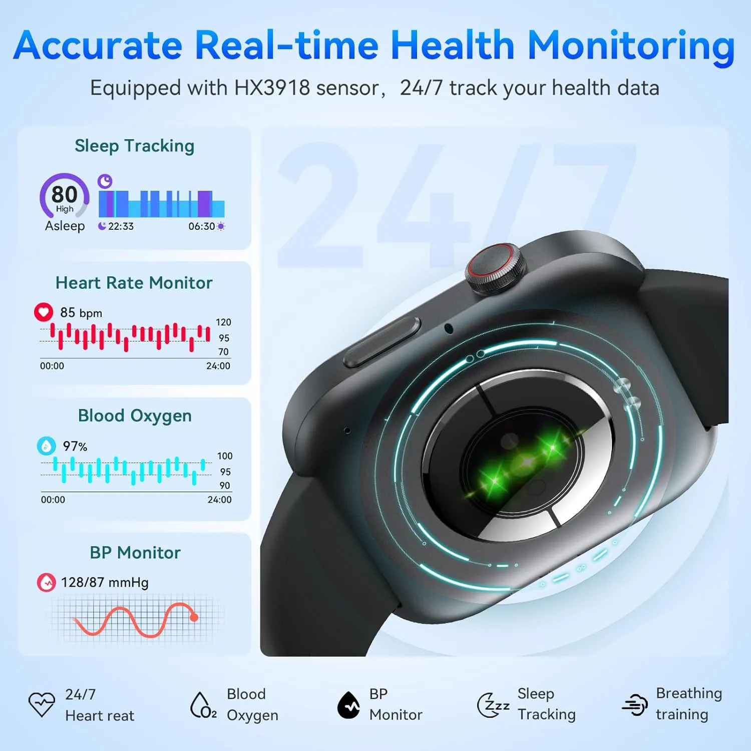 aeac Smart Watch for Men Women iPhone & Android,1.99" AMOLED Screen 3ATM Waterproof Fitness Watch with Answer/Make Call AI Voice,24H-Heart Rate/SpO2/BP Monitor,120  Sports Modes (Black, 1.99)