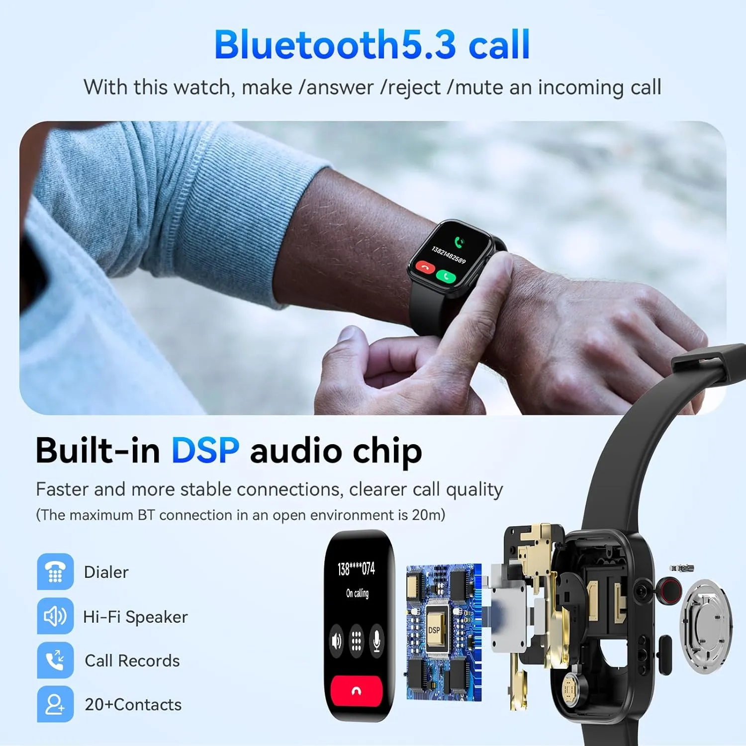 aeac Smart Watch for Men Women iPhone & Android,1.99" AMOLED Screen 3ATM Waterproof Fitness Watch with Answer/Make Call AI Voice,24H-Heart Rate/SpO2/BP Monitor,120  Sports Modes (Black, 1.99)