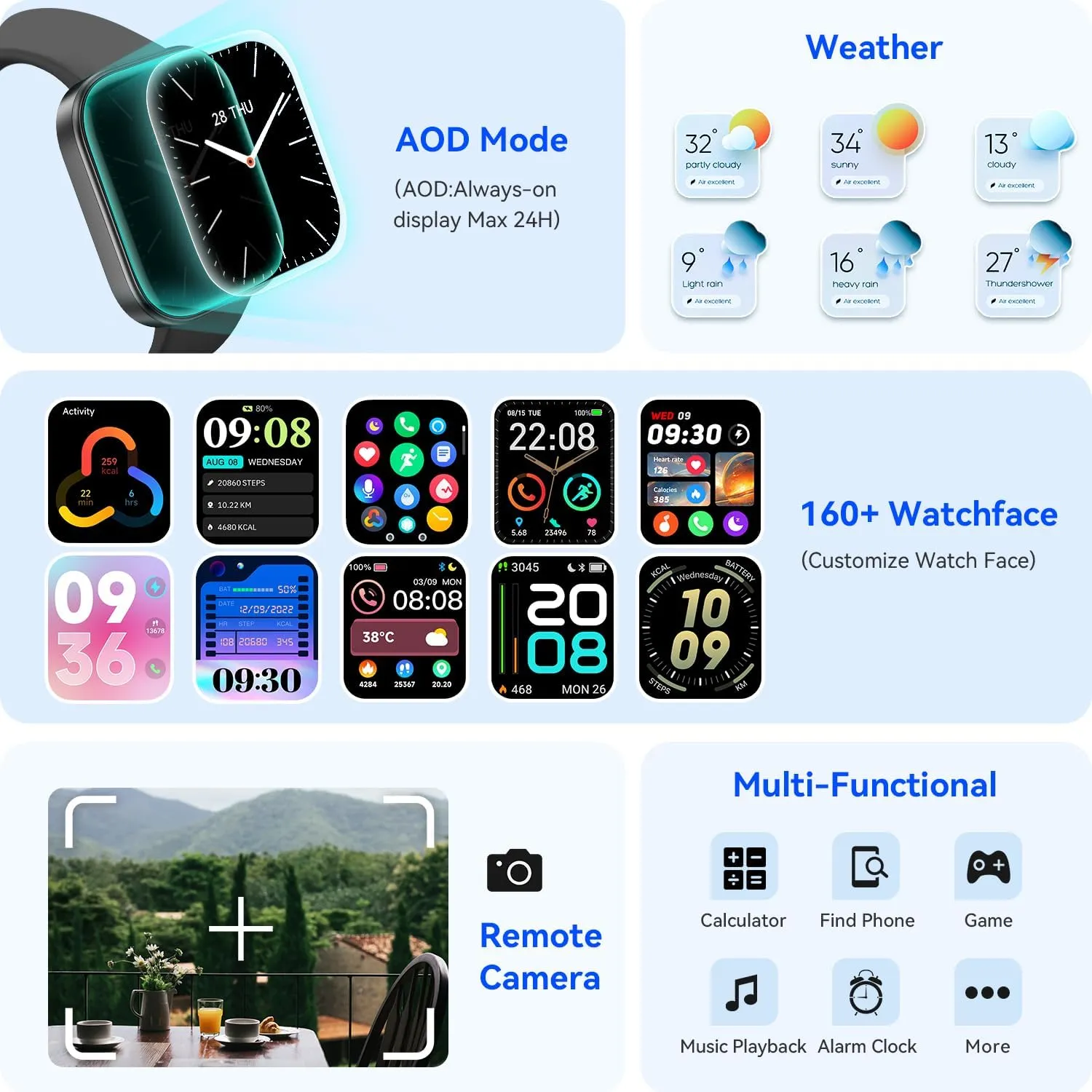 aeac Smart Watch for Men Women iPhone & Android,1.99" AMOLED Screen 3ATM Waterproof Fitness Watch with Answer/Make Call AI Voice,24H-Heart Rate/SpO2/BP Monitor,120  Sports Modes (Black, 1.99)