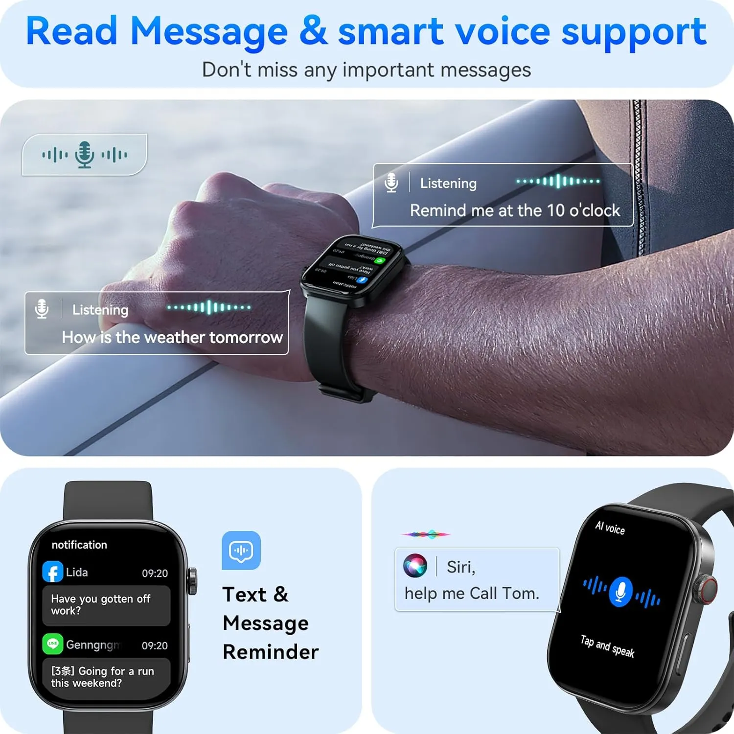 aeac Smart Watch for Men Women iPhone & Android,1.99" AMOLED Screen 3ATM Waterproof Fitness Watch with Answer/Make Call AI Voice,24H-Heart Rate/SpO2/BP Monitor,120  Sports Modes (Black, 1.99)
