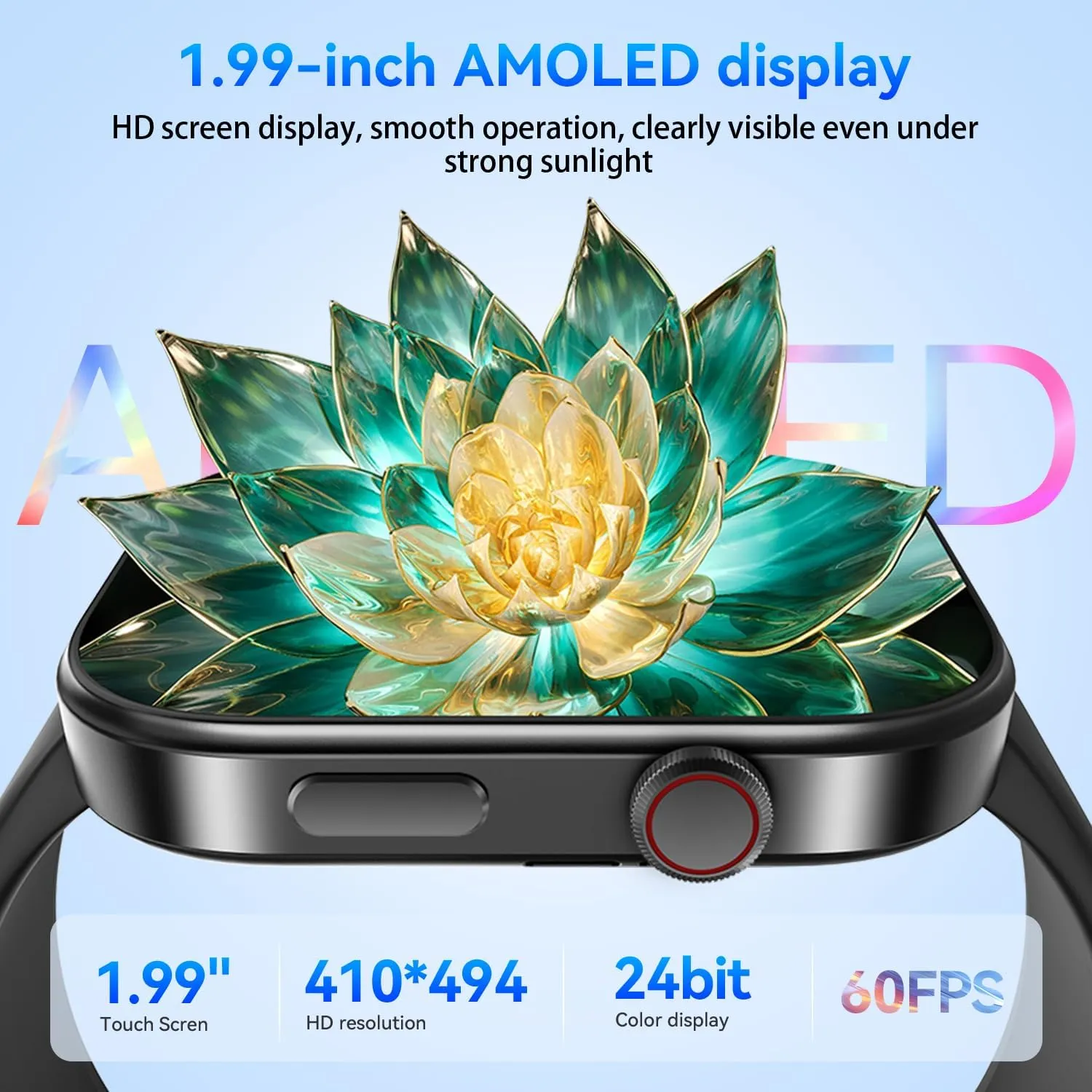 aeac Smart Watch for Men Women iPhone & Android,1.99" AMOLED Screen 3ATM Waterproof Fitness Watch with Answer/Make Call AI Voice,24H-Heart Rate/SpO2/BP Monitor,120  Sports Modes (Black, 1.99)