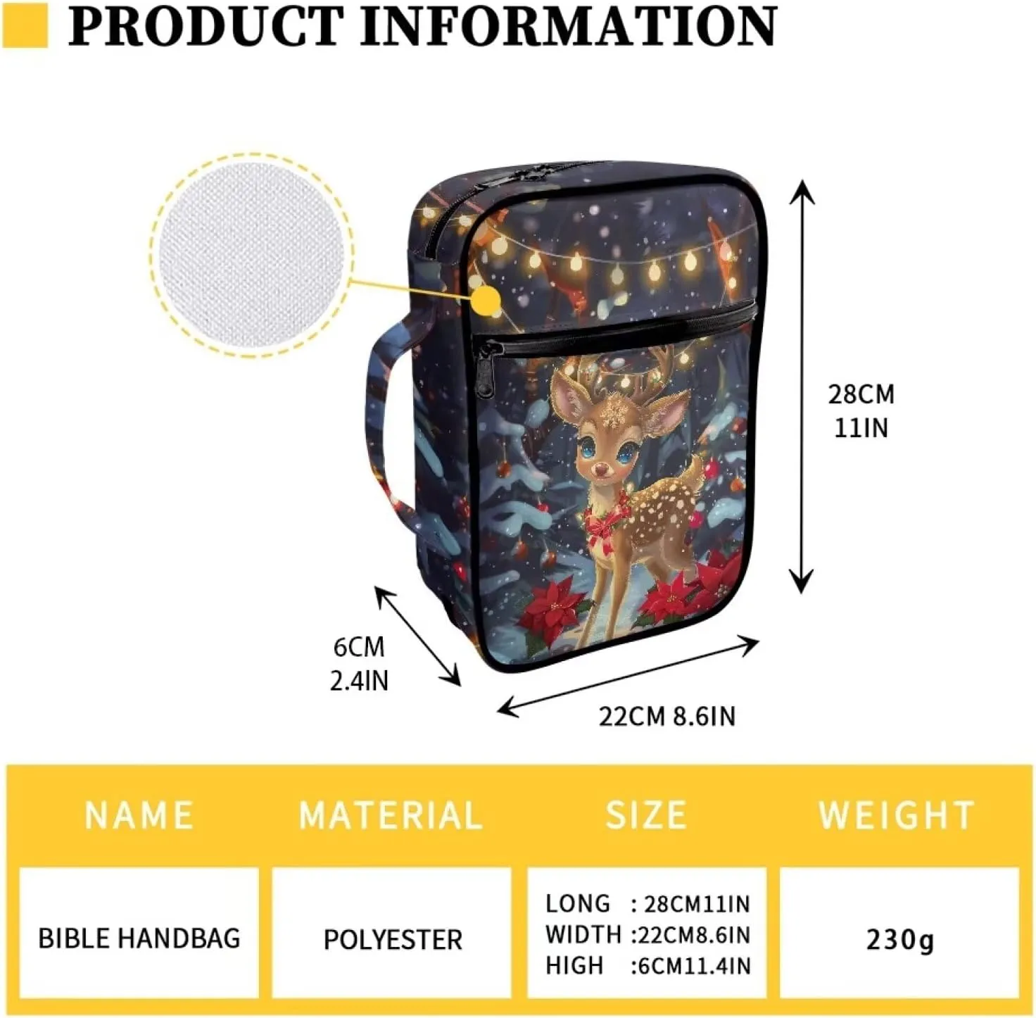 AFPANQZ 3D Deer Bible Bag with Handle Zippered Pocket Bible Cover Bible Bag with Tote Prayer Purse Scratches Resistant Bible Carrying Case