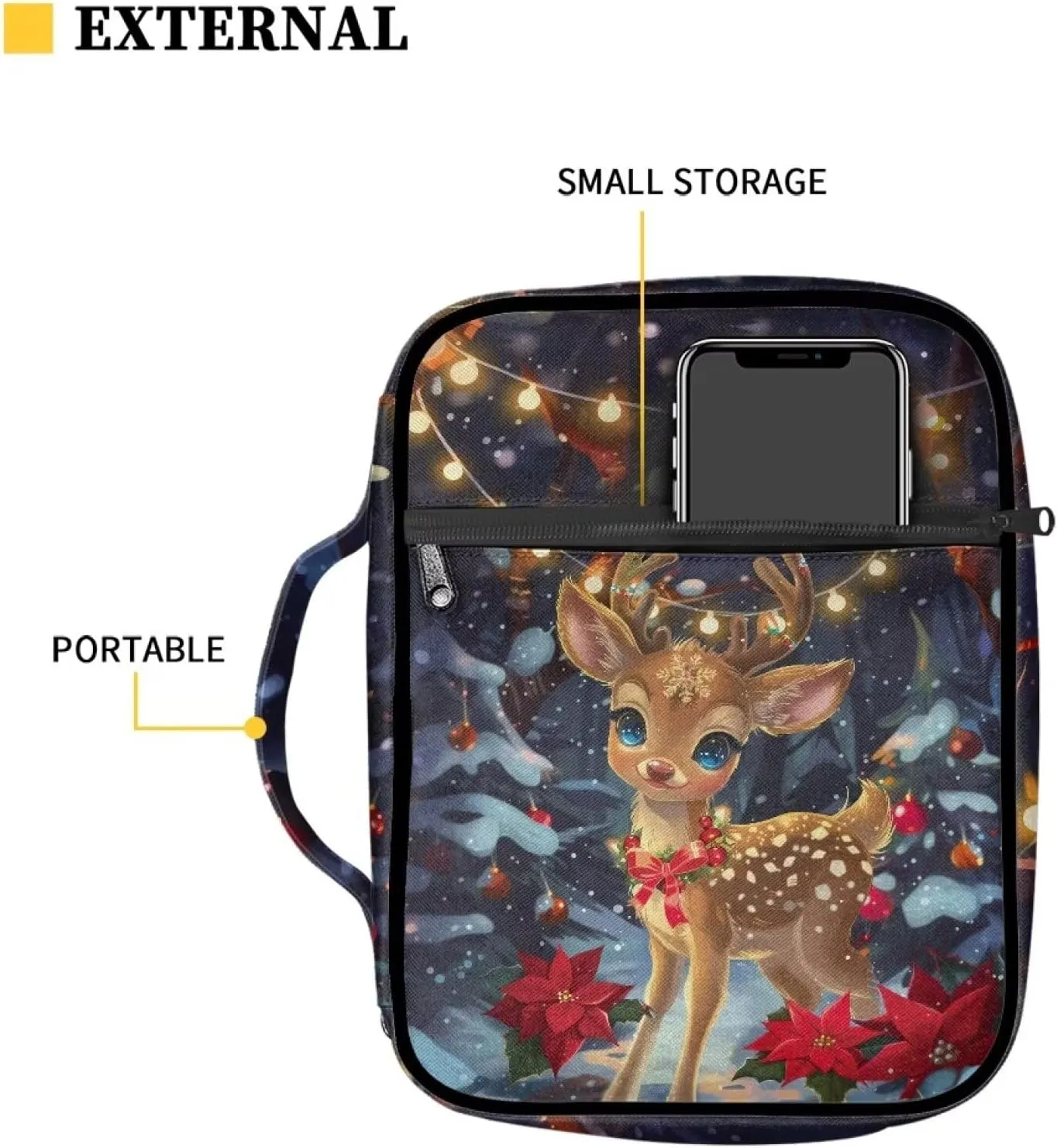 AFPANQZ 3D Deer Bible Bag with Handle Zippered Pocket Bible Cover Bible Bag with Tote Prayer Purse Scratches Resistant Bible Carrying Case